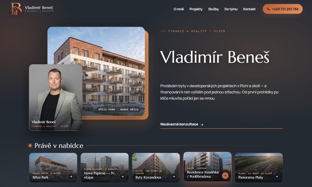 Web realitního makléře a finančního poradce Vladimíra Beneše — developerské projekty v Plzni