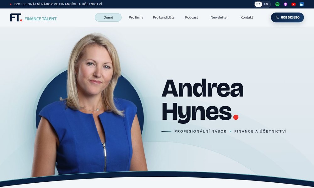 Web headhunterky Andrey Hynes — Finance Talent, nábor ve financích a účetnictví
