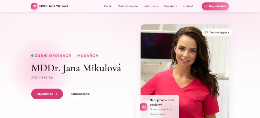 Web zubní ordinace MDDr. Jany Mikulové