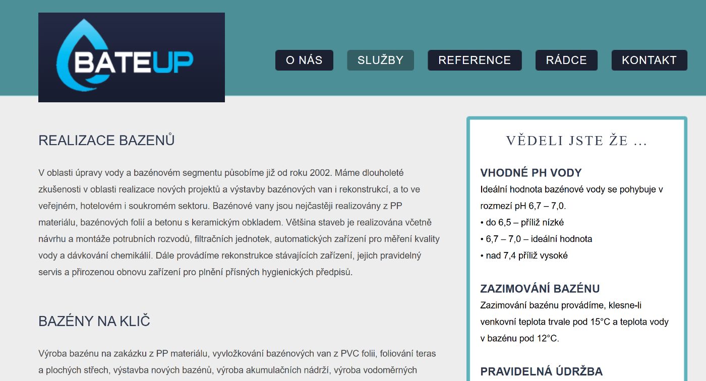 Původní web Bateup — náhled 2