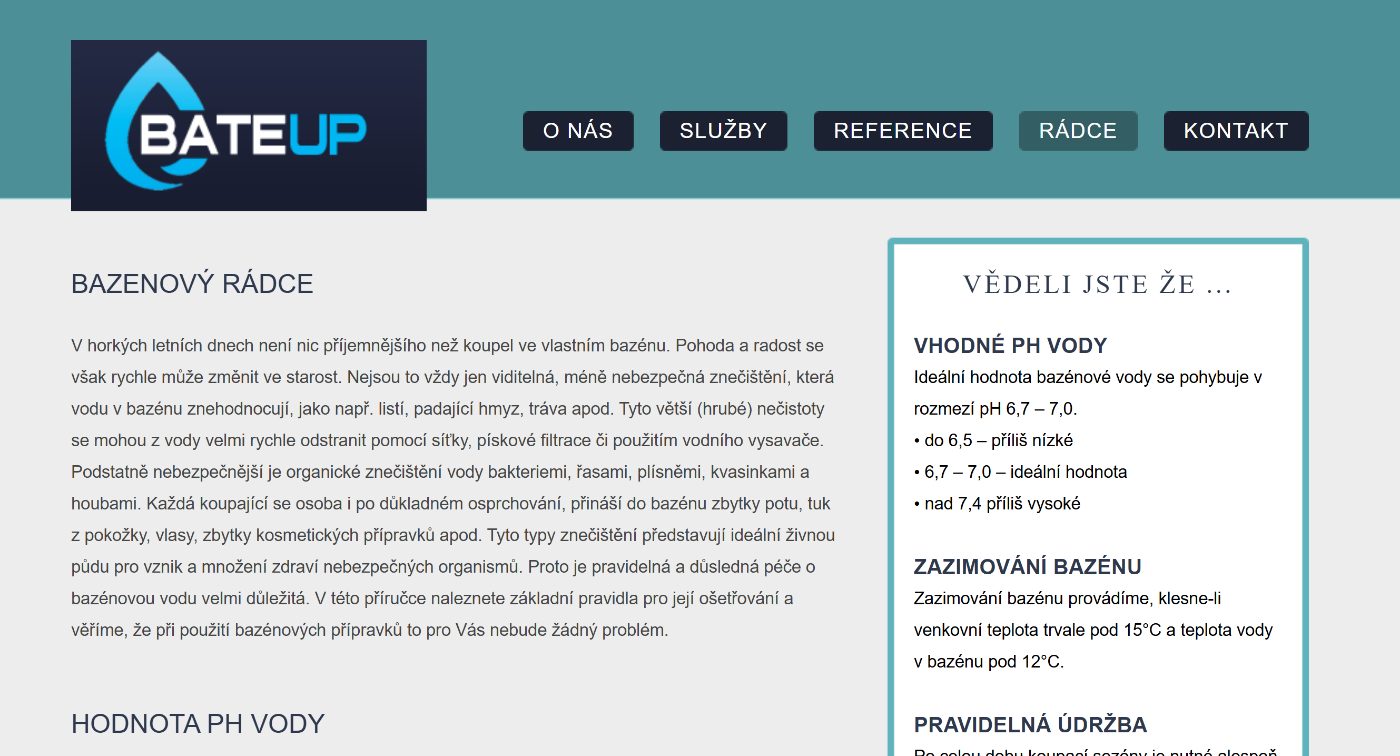 Původní web Bateup — náhled 3