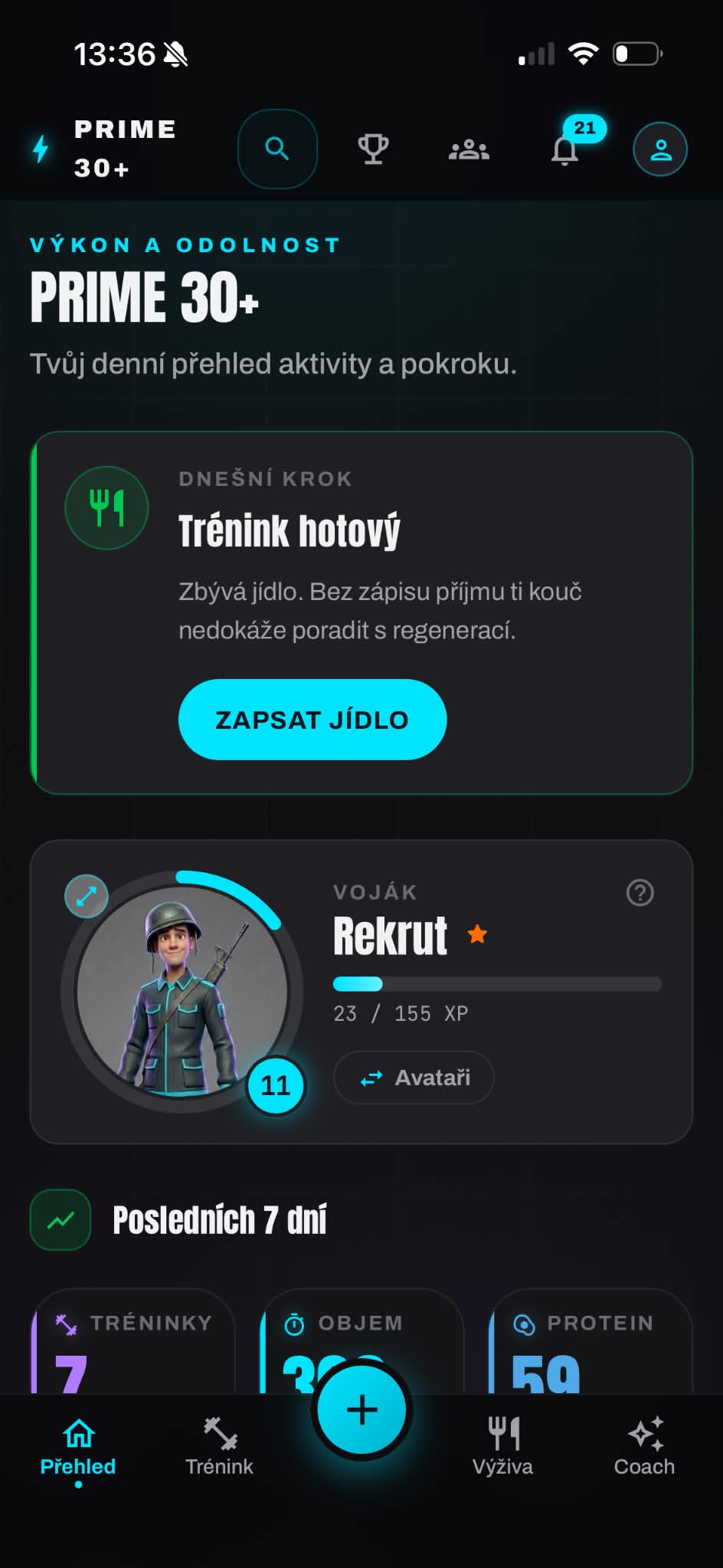 Obrazovka aplikace PRIME 30+ 1
