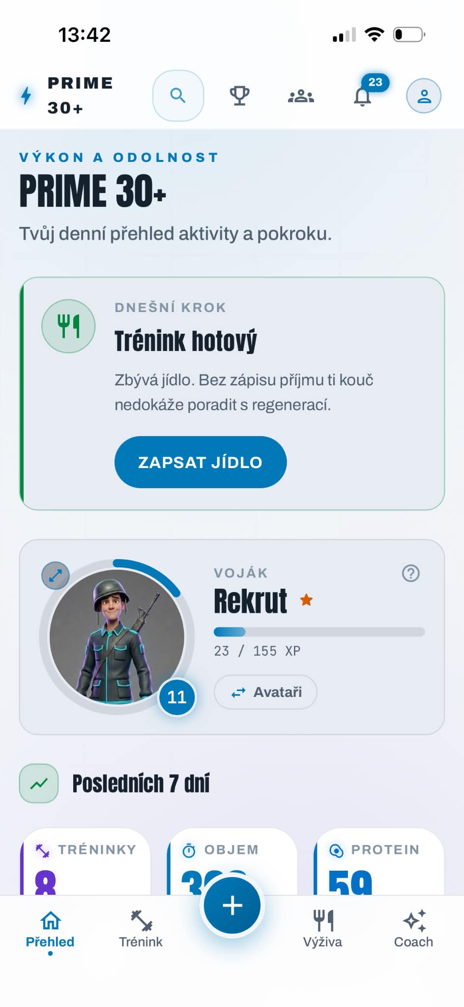 Obrazovka aplikace PRIME 30+ 2