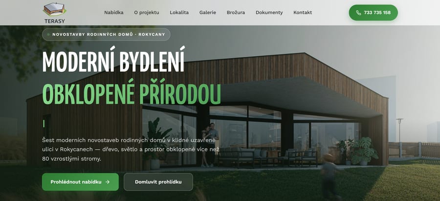 Web developerského projektu Terasy Rokycany